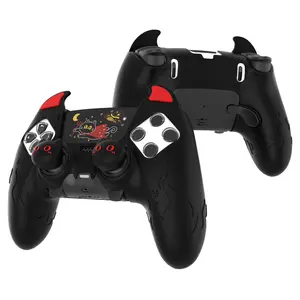 [For ps5 Edge Controller] PlayVital Cute Demon Silicone Case, Kawaii Controller Cover Skin Gamepad Protector for ps5 Edge Accessories with Touch Pad Sticker & Thumb Grip Caps - Black