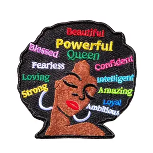 Powerful Queen afro sew or iron Embroidered patch Iron-On Applique for Backpacks Jeans Jackets T-Shirts Clothing [4"x3.5 inches]