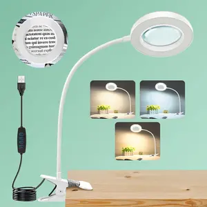 10X Magnifying Glass with Light, Clip  Mganifier with Light, 48 LED Desk Magnifying Glass wtih Clamp, 3 Modes Dimmable Magnifying LED Lamps for Bed Work Crafts DIY Repair White