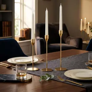 3-Piece Gold Candle Holders Set, Elegant Polished Metal Candlestick Holders for Table Centerpiece, Perfect for Wedding Christmas Halloween Thanksgiving Valentine's Day Home Decor