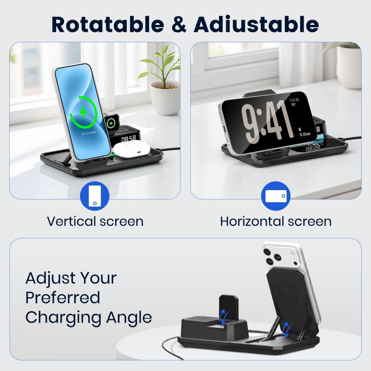 JPTREK 6-in-1 Wireless Charging Station with Speaker & RGB Light – Clean Desk Setup Must-Have