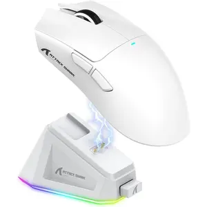 Attack  X11 59g Superlight  Gaming  with  RGB  Dock,BT/2.4G /Wired , 22000 DPI,5 Programmable Buttons for PC/Laptop/(White)