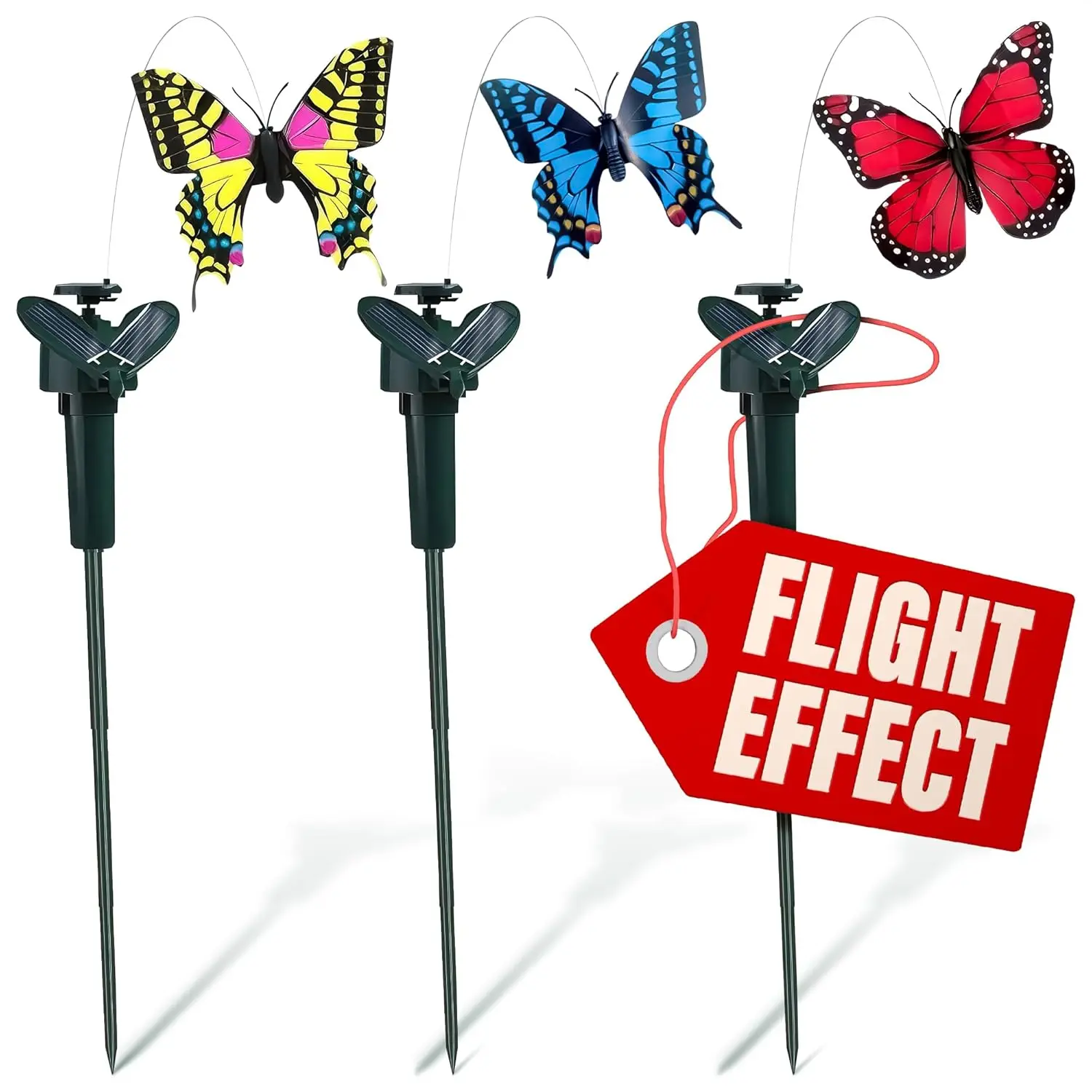 3 Pcs Flying Butterflies for Centerpieces – Wings Flutter in Sunlight, 3 Bright Colors – Moving Butterfly Decorations for Yard, Outdoor Centerpieces & Garden Decor for Outside (Battery Not Included)Gift.