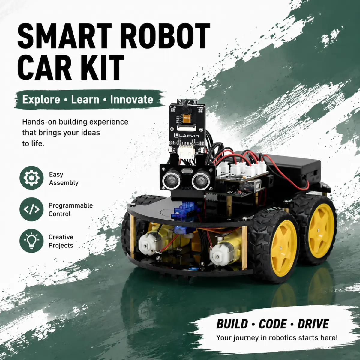 Ultimate Arduino Robot Car Building Kit – Learn Coding, Electronics & Robotics with 4 Fun Modes, Do It Yourself Science, Technology, Engineering and Mathematics Project for Kids 12+ & Adults, Great Educational Gift