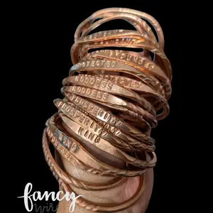 Fancy Wire Solid Copper Affirmation Bangles - Handcrafted with Positive Words for Strength & Confidence