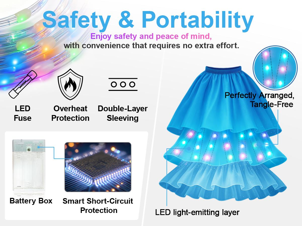 UPORPOR White Light-Up Princess Dress for Girls 100+ LED Modes Music Sync Christmas Halloween Ice Princess Costume with Accessories, Ages 3-9, No Battery Included