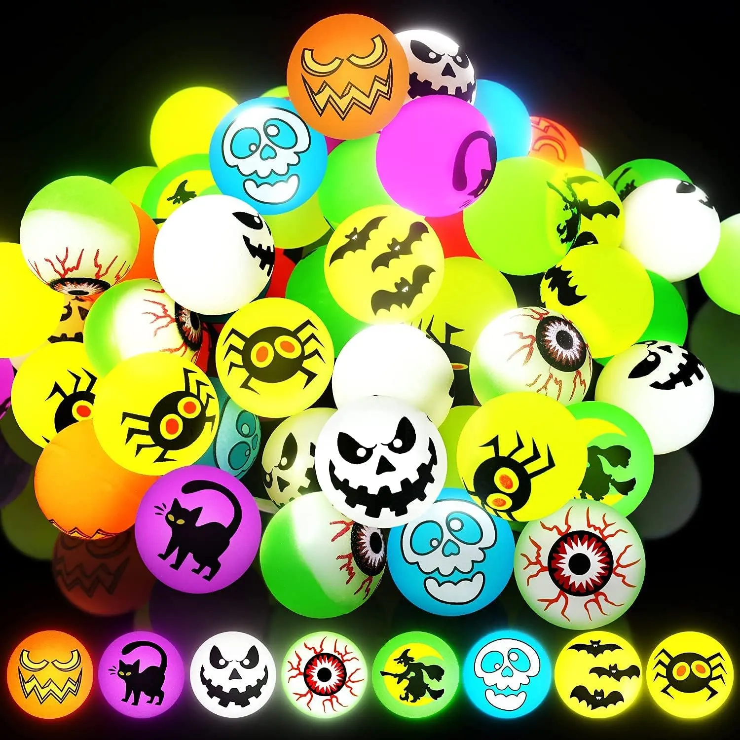 72 Pcs Glow in The Dark Bouncing Balls - Halloween Theme Bouncy Balls for Party Favors and Classroom Game Rewards Spooky Decoration
