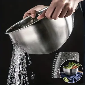 Stainless Steel Colander Strainer with Fine Mesh - Slant Bottom Draining Bowl for Rice, Vegetables, Fruits, Beans, and Pasta Washing, Kitchen Colander with Quick Drain Design, Food-Safe Material