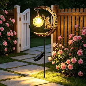 Solar Powered Cat Paw Butterfly Moon Stake Light, Warm LED Garden Lamp, Garden Solar Lights, Solar Decorative Lights, Outdoor Solar Lighting, Ip65 Waterproof, Ideal for Outdoor Decorations
