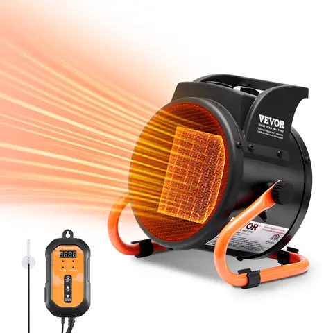 VEVOR 1500W PTC Greenhouse Heater with Thermostat - 3-Speed Fast Heating, Overheat Safety, Adjustable Warmth, Anti-Slip Base, Grip Handle, <5 lbs Electric Portable Fan Heater for Grow Tent, Drying Renovations