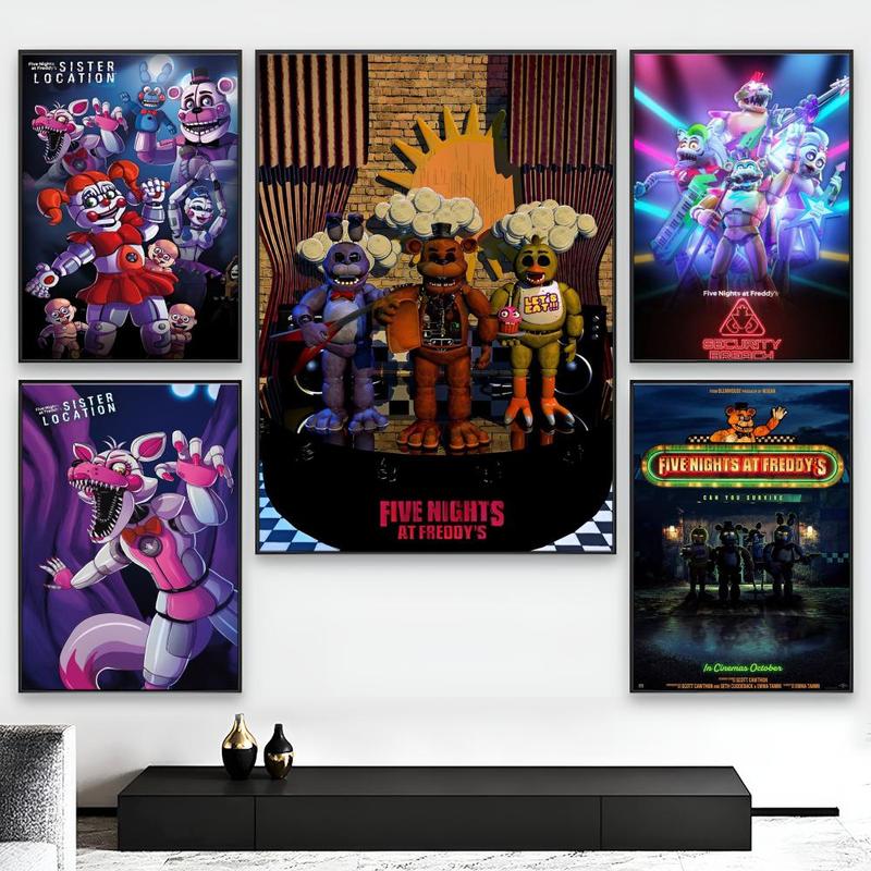 Five N-nights at Freddy's Poster Sticky Wall Art Printing Waterproof Modern Aesthetic Home Living Bedroom Decor Trendy Room Decoration Gift Durable High Quality