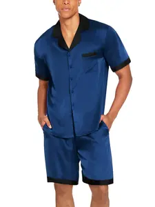 Ekouaer Men Satin Silk Pajamas Set with Pockets Sleepwear Shorts Satin Summer Loungewear 2 Piece Button Down Set S-3XL
