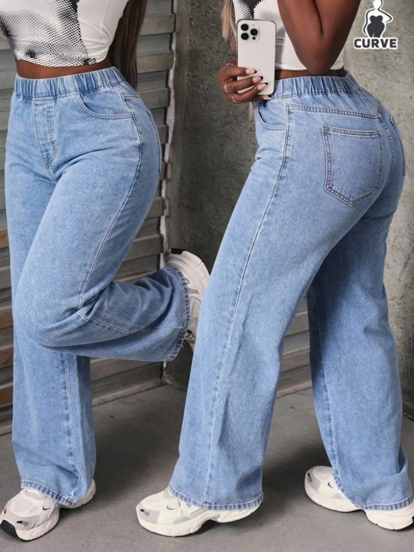 Women's Plus Size Curvy Blue Washed Straight Leg Jeans, Bottom, Non-Elastic Light Denim Fabric Jeans, Casual Elegant Versatile All-Season Style, Office & Date Y2K Fashion