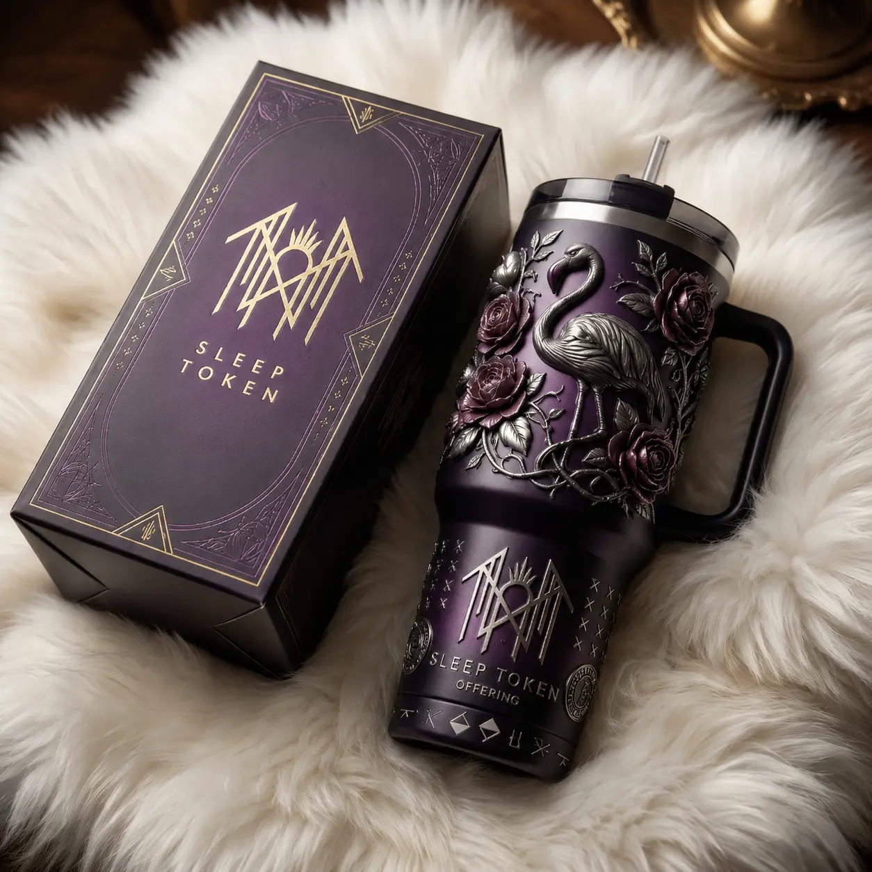 Sleep Token Worship 40oz Tumbler with Handle and Straw, Vessel Alternative Metal Band Insulated Cup, Take Me Back to Eden Gothic Music Drinkware, Concert Merch Gift for Sleep Token Worshippers, Metalheads and Dark Rock Fans