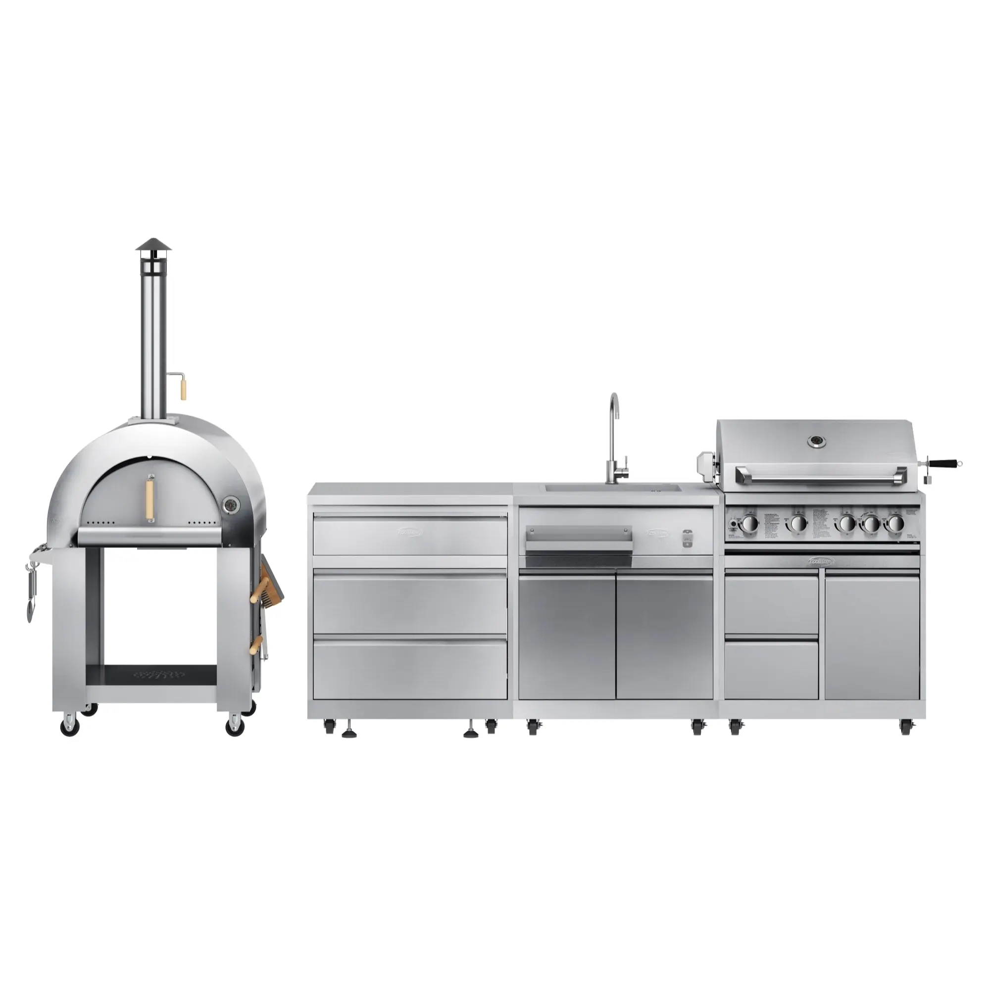 KoolMore Stainless-Steel Outdoor Garden Modular Kitchen (KM-OKSKIT-CONFIG102) - 30 in. BBQ Grill, Wood-Fire Pizza Oven, Integrated Sink, 3-Drawer Storage Cabinet, for Family Gatherings