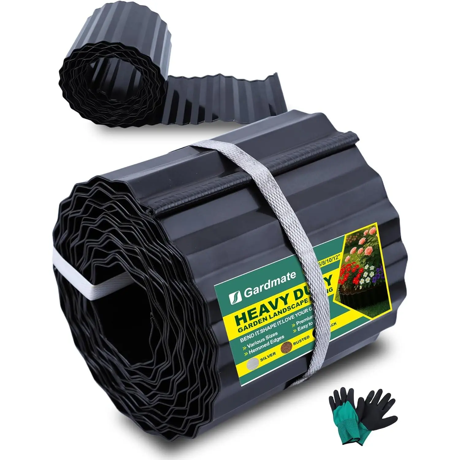 Corrugated Edging, Sturdy Black Edging Border for DIY Flower Bed, Lawn and Landscape Edgings, Hemmed Edges, Easy Installation with Gloves (6in*40FT)