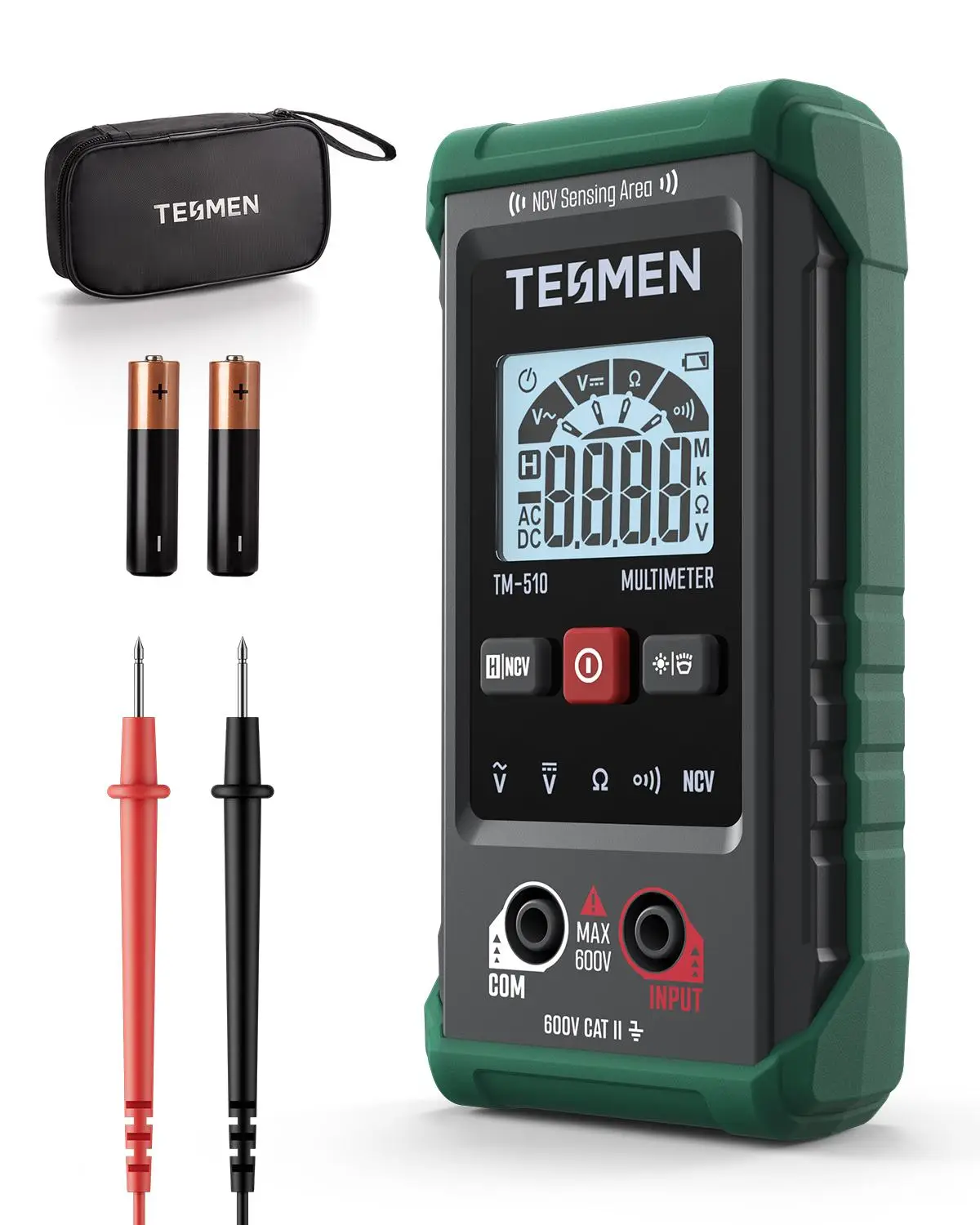 TESMEN TM-510 Digital Multimeter, 4000 Counts, Auto-Ranging Voltmeter; Non-Contact Voltage Detector, Measures AC/DC Voltage, Resistance, Continuity –