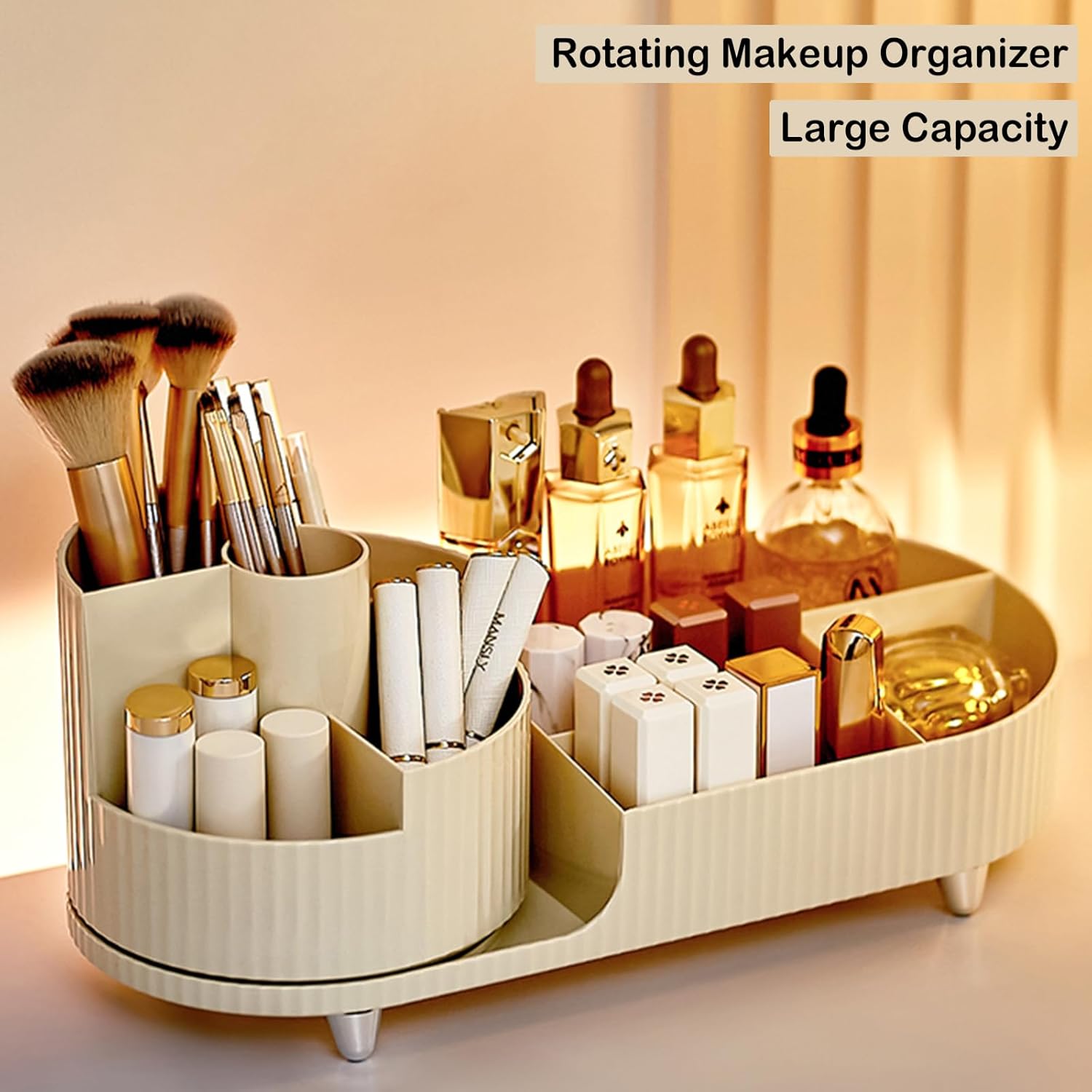 Makeup Organizer Countertop Rotating Makeup Organizer for Vanity Large Capacity Cosmetic Display Case with Makeup Brush Holder Cosmetic Organizer Countertop(Cream) Makeup Organizer Countertop Rotating Makeup Organizer for Vanity Large Capacity Cosmetic Display Case with Makeup Brush Holder Cosmetic Organizer Countertop(Cream)