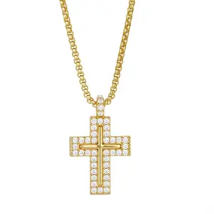 Diamond Cross Pendant Necklace Unisex 1in x 3/4in for Birthdays Holidays Prayer Jesus Cross Meaningful Jewelry Gift Versatile Spiritual gifts girlfriend necklaces for women