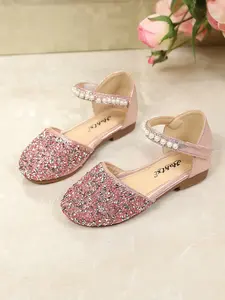 Girls' Summer Autumn New Fashion Sparkle Pearl Velcro Princess Flat Shoes, Casual Performance Dance Party, Comfortable and Stylish
