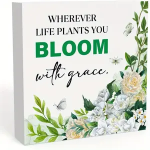 Spring Decor, Spring Decorations for Home Office, Spring Decorations, Wherever Life Plants You Bloom With Grace Sign, 5 X 5 Inch