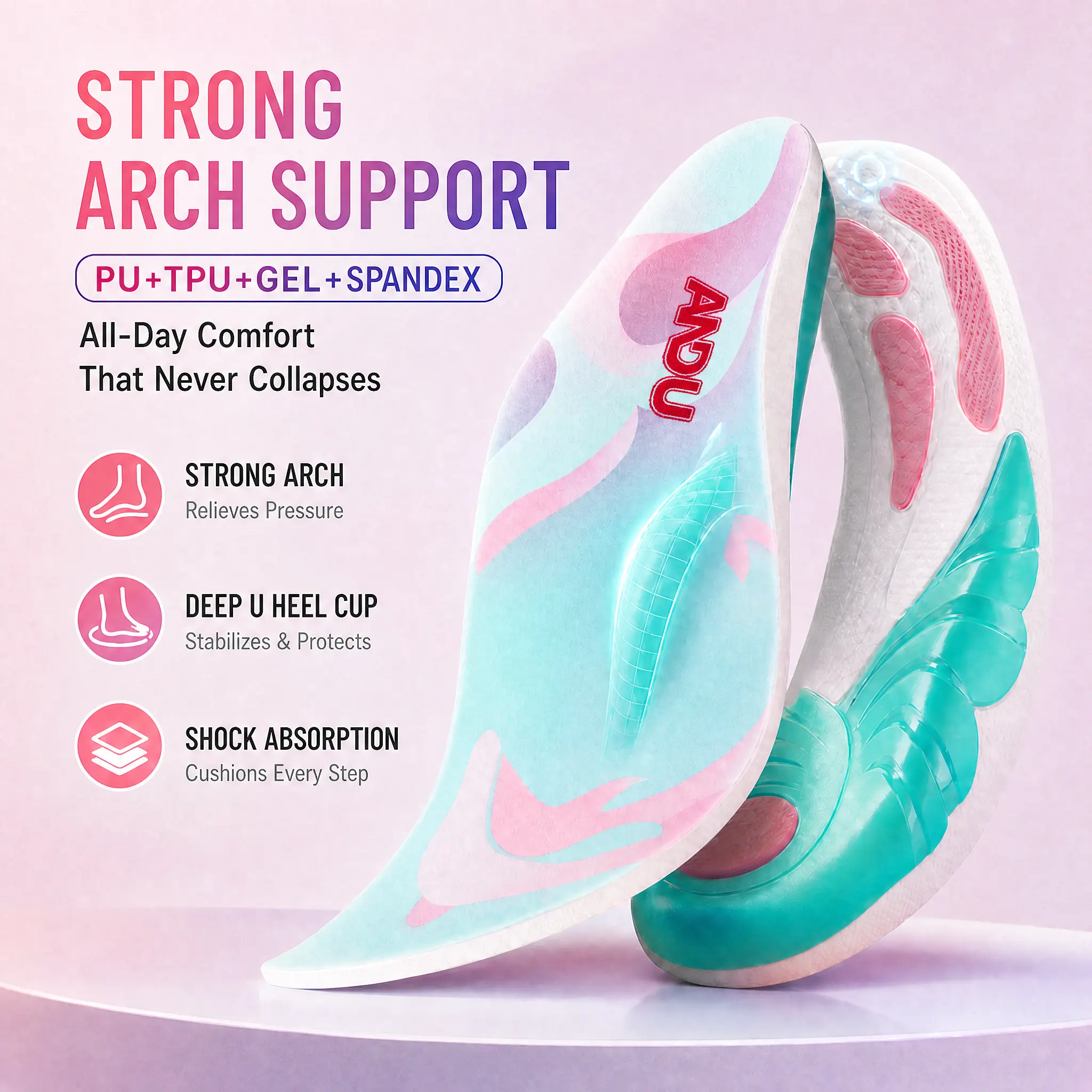 ANDU Heavy-Duty Shoe Inserts - Plantar Fasciitis Foot Pain Relief, Shock Absorb Cushioning, PU+TPU+GEL & Velvet Build, All Season Use for All-Day Standing, Outdoor Activities
