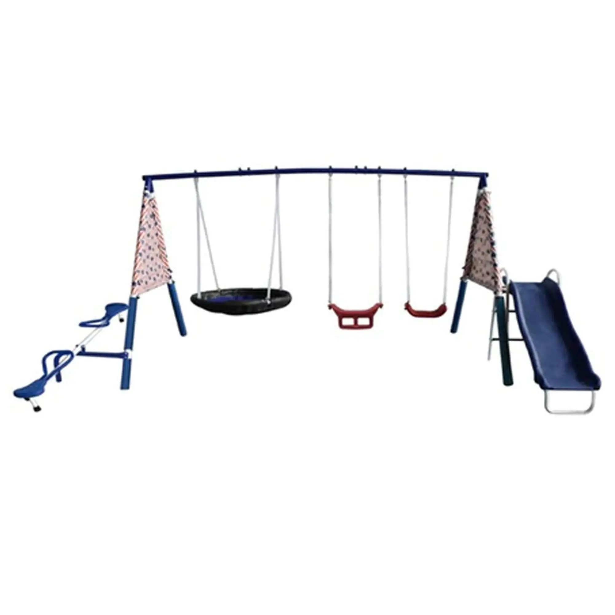 XDP Recreation Freedom Fun Play Swing Set w/See Saw, Super Disc, Swings, & Slide XDP Recreation Freedom Fun Play Swing Set w/See Saw, Super Disc, Swings, & Slide