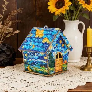Create a Starry Night with Diamond Dots,Handmade Wooden Art Ornament,DIY Diamond Painting house Kit,Creative 5D Diamond Art Ornament & Home Decoration,Stress Relief Craft Kit & Cute Art Decor Gift,summervibes
