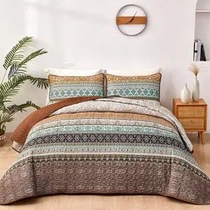 Boho Fall Queen Quilt, Brown Bohemian Queen Quilt, Lightweight Microfiber Decor Bedspread for 96"x90"(3)