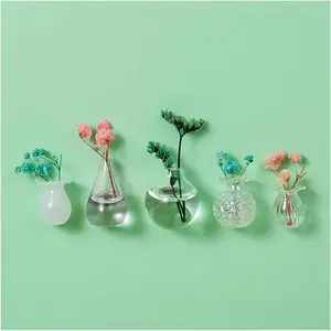 5 PCS Mini Bud Vases Magnetic for Fridge, Cute Glass Vase Magnets, Tiny 3D Flower Pot Vases Magnets for Kitchen Refrigerator Locker Office Decoration