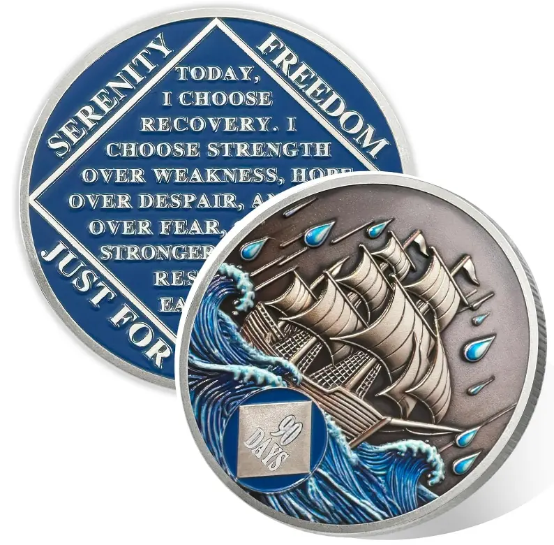 3Months-40Yr Braving The Storm Sober Coin, Nautical NA 90 Days Recovery Chip, Anniversary Sobriety Gift Men Women | Home Decor, Lounge Accessories, Cool Room Decor, Men’s Room Decor