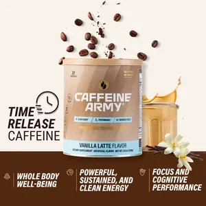 Caffeine Army Vanilla Latte Coffee with Time-Release Caffeine, MCTs, Collagen & B-Vitamins — 22 Servings | Sugar-Free, Gluten-Free, Keto-Friendly Beverage