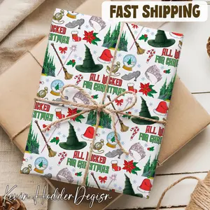 Wicked Movie Wrapping Paper Gifts, Glinda Elphaba Green Or Pink Family Matching, 2025 Wicked Wrapping Gifts, Christmas Holiday Party Paper