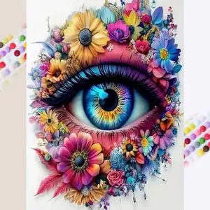 5D DIY Full Drill Round Diamond Painting - Diamond Art Kit Eyes Flowers Mosaic Canvas DIY Wall Art, Home Wall Decoration