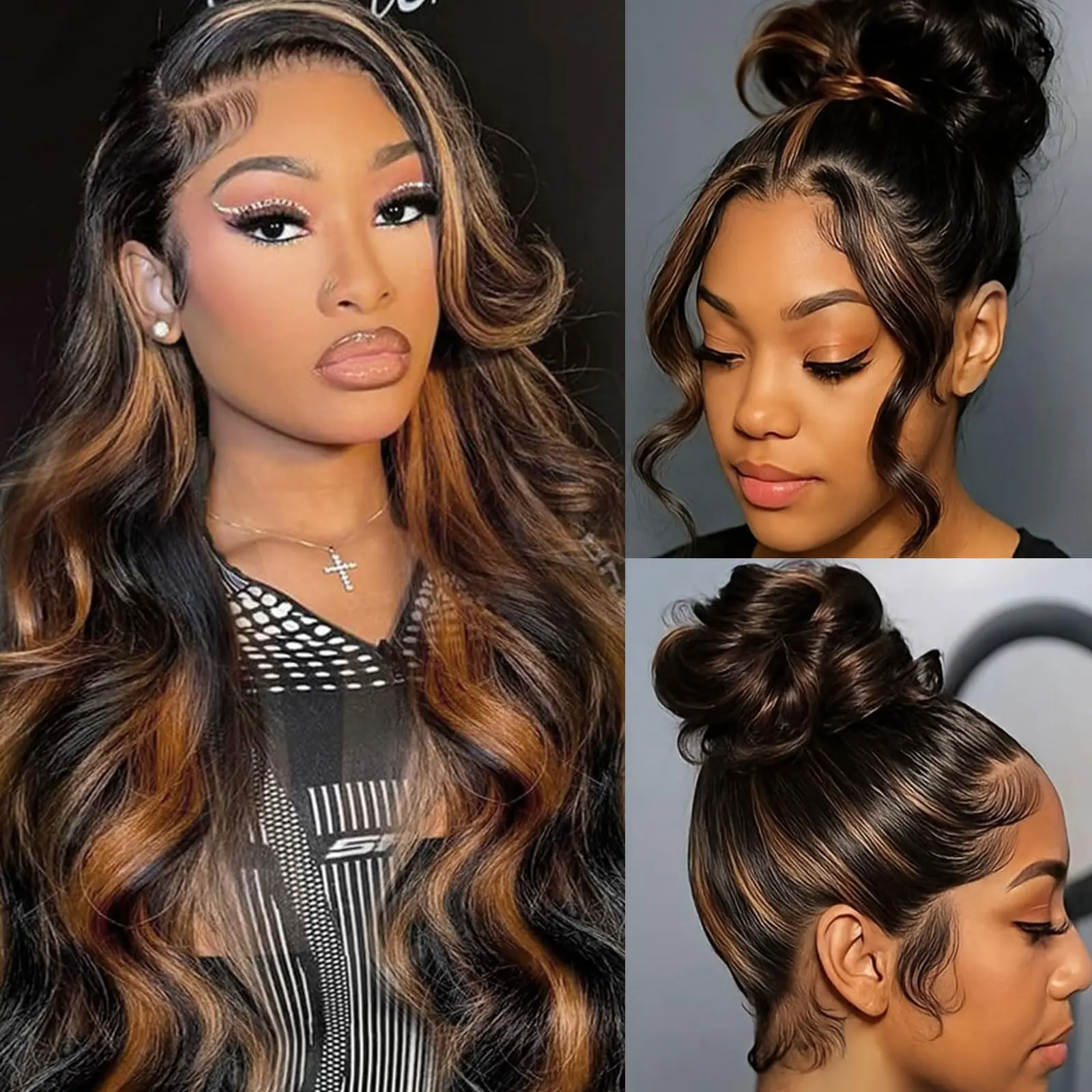 360 Lace Front Wigs Human Hair Body Wave Human Hair Wig 200 Density 1B/30 Highlight Ombre Lace Front Wig Human Hair 100% Human Hair Wig for Women Can Make High Ponytail and Updo Bun Hair Style Can be Straightened and Curled 3× Lifespan