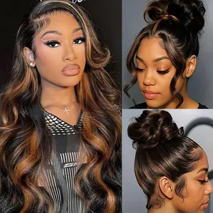 360 Lace Front Wigs Human Hair Body Wave Human Hair Wig 200 Density 1B/30 Highlight Ombre Lace Front Wig Human Hair 100% Human Hair Wig for Women Can Make High Ponytail and Bun Hair Style Can be Straightened and Curled 3× Lifespan