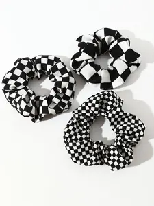 Checkerboard Pattern Hair Scrunchies, Casual Simple Fashion Hair Accessories for Women & Girls, Minimalist Headwear Suitable for Thick Hair, Ponytail, Hair Ties