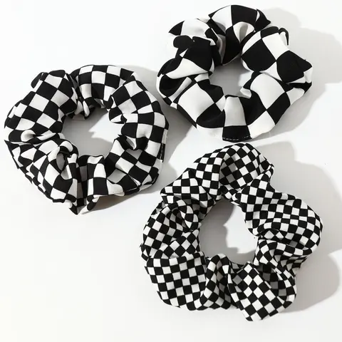 Checkerboard Pattern Hair Scrunchies, Casual Simple Fashion Hair Accessories for Women & Girls, Minimalist Headwear Suitable for Thick Hair, Ponytail, Hair Ties, Elastic Ponytail Accessories, Elastic Hair Accessory