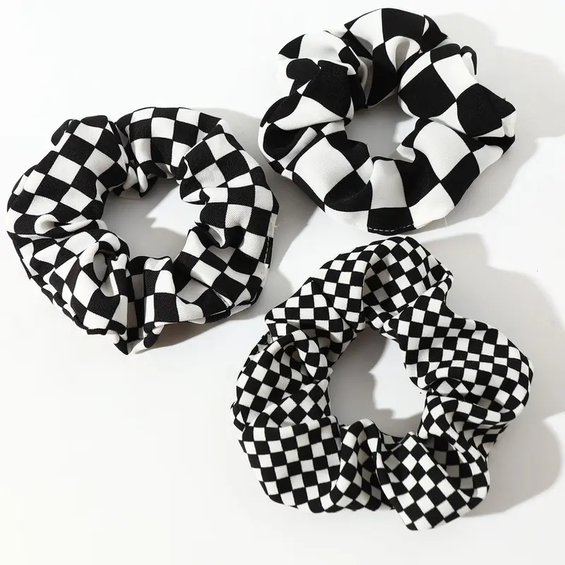Checkerboard Pattern Hair Scrunchies, Casual Simple Fashion Hair Accessories for Women & Girls, Minimalist Headwear Suitable for Thick Hair, Ponytail, Hair Ties, Elastic Ponytail Accessories, Elastic Hair Accessory