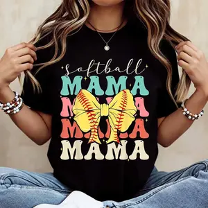 Softball Mama T Shirt With Colorful Text And Baseball Bow Design For Mom And Family Softball Events