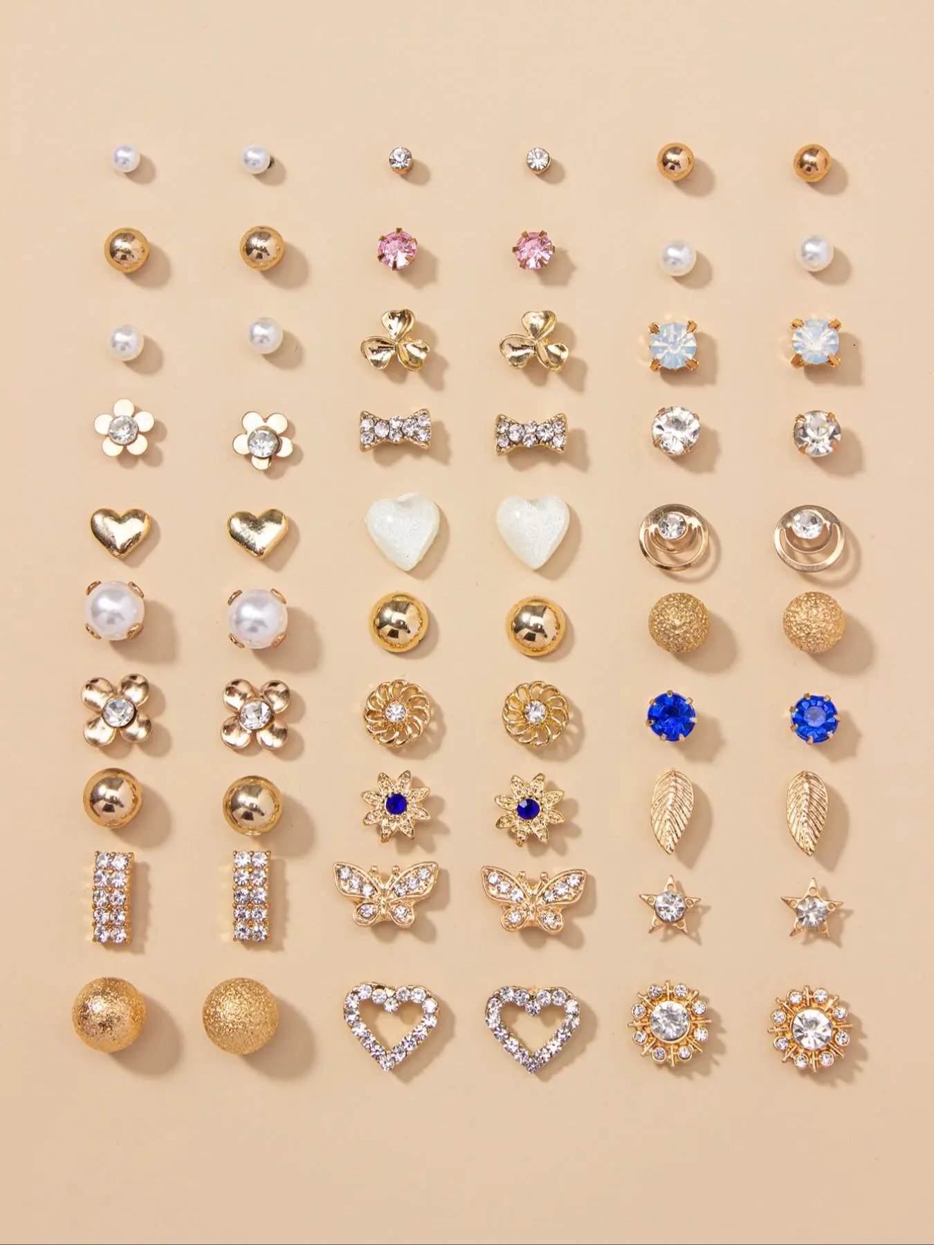 30 Pairs Fashion Elegant Rhinestone Decorated Bow Heart Leaf Design Stud Earrings, Earring Set, Daily Casual Versatile Accessories For Women & Girls, Matching Jewelry