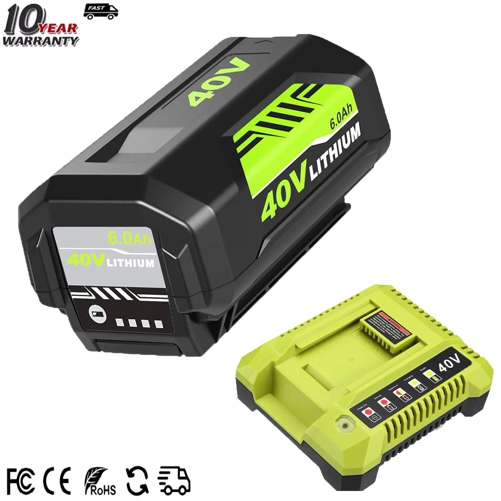 40V 6.0Ah Replacement OP4026 Battery and OP401 Charger Compatible with Ryobi 40 Volt Battery OP4050 OP4040 OP4030 Cordless Power Tools