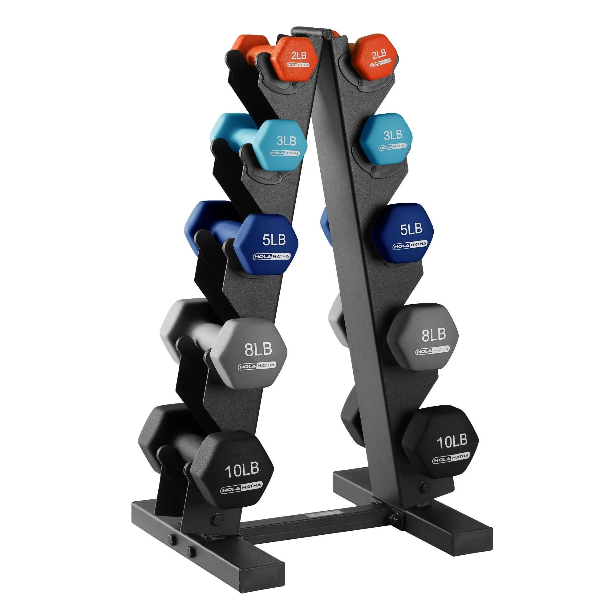 HolaHatha 2, 3, 5, 8 & 10 Pound Neoprene Dumbbell Weight Set with Storage Rack HolaHatha 2, 3, 5, 8 & 10 Pound Neoprene Dumbbell Weight Set with Storage Rack