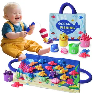 Montessori Toddler Fishing Toy Set, 29-Piece Fabric Fishing Game Kit, Includes Stack Cups, Baby Sensory Fishing Toy, Dual Rods, 0-3 Years Birthday Gift