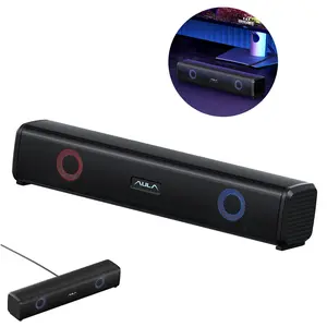3D surround sound computer speakers featuring RGB dynamic lighting, dual full-range drivers, USB power, and a 3.5mm AUX jack; plug-and-play compatible with desktops, laptops, TVs, and gaming monitors Universal Sound Bar Stereo Speaker