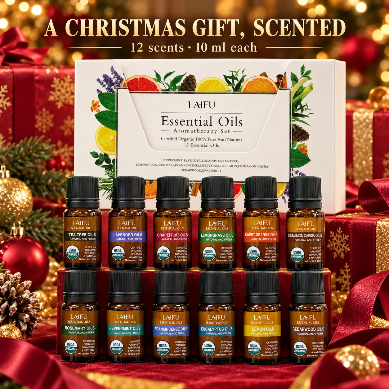 Aroma Glass Bottle Freshener Gift Set - 12×10mL Humidifier & Diffuser Fluid for Oil-Compatible Devices, Packaged in a Gift Box