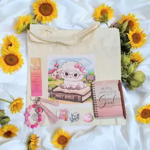 Jesus Bible Study Cutie Sheep Gift Set with Tote Bag, Notebooks, Pens, Keychain, Bracelets, and Bookmark for Devotional Reading