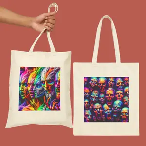 Halloween Candy Tote Bag Horror Ghost Faces Front and Four Horsemen of the Apocalypse Back Scary Spooky Canvas Tote