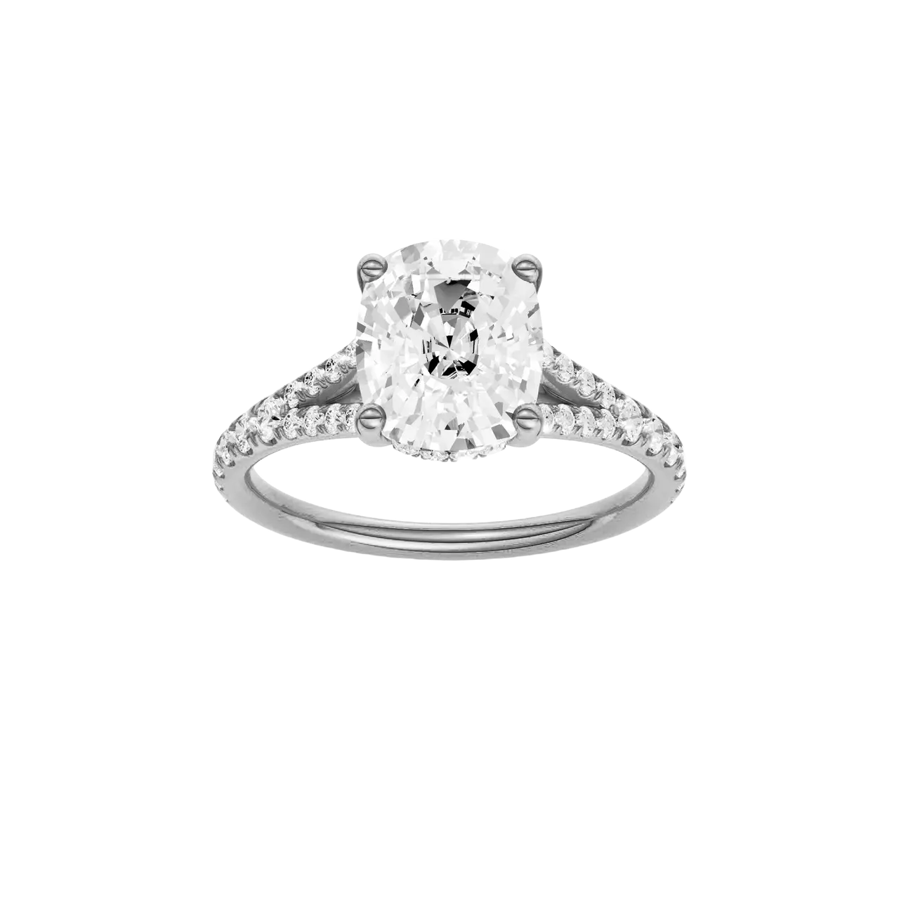 Solstice: Elongated Cushion Cut, Prong Band, Hidden Halo Engagement Ring