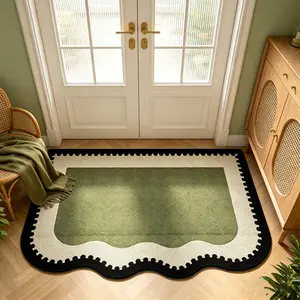 French Vintage Wavy Edge Door Mat, Olive Velvet Rug, Home Decor Carpet, Birthday Gift, Entryway Living Room Kitchen Outdoor